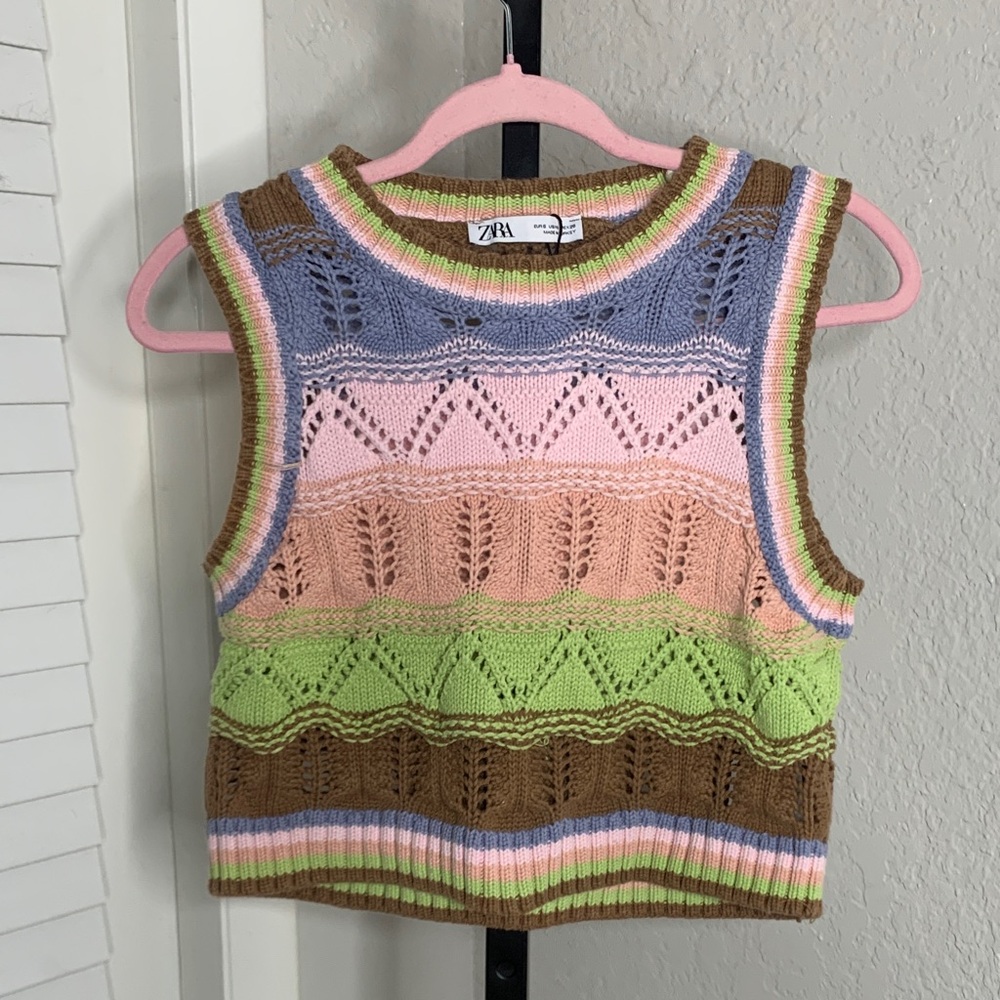 Zara crochet grannycore sleevless sweater top small